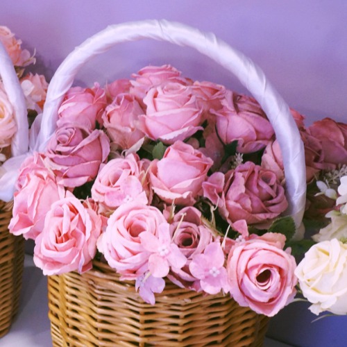 인테리어소품 꽃다발 장미 조화-핑크색(1송이씩 모양랜덤)